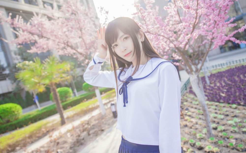 小清新日系JK制服少女唯美写真桌面壁纸图片下载