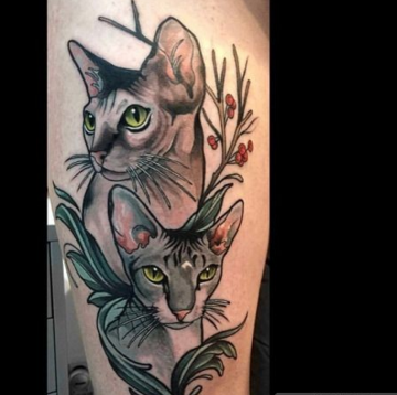 腿部可爱的小猫咪刺青纹身图案
