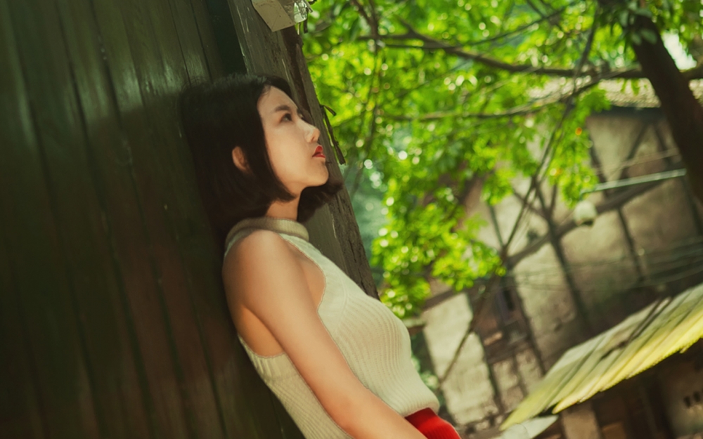 性感短发美女红唇妆复古胶片写真电脑桌面壁纸
