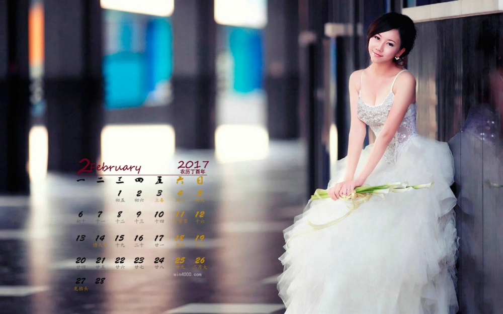 2017年2月高清美女性感桌面日历壁纸