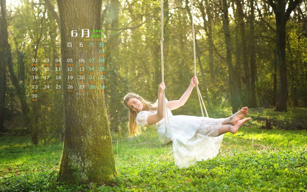 2014年6月日历壁纸荡秋千的少女图片第二辑