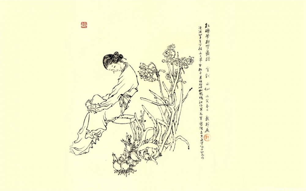 名著红楼梦十二衩古典美女手绘人物素描桌面壁纸高清