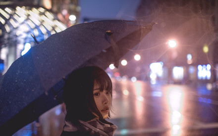 行走在冬季夜晚的美女图片欣赏