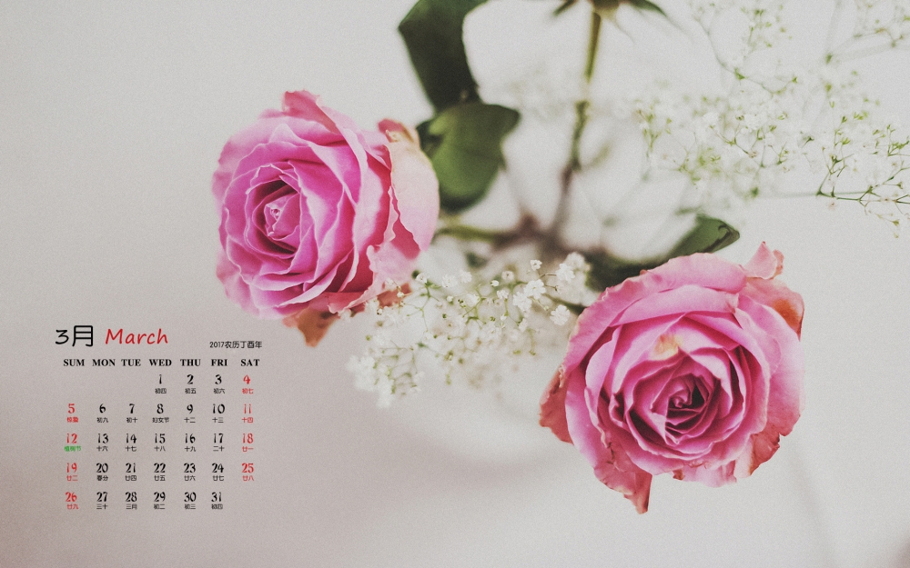 2017年3月房间唯美景物日历壁纸