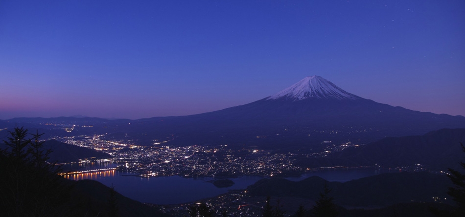 富士山，夜晚，天空，风景桌面壁纸