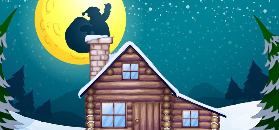 圣诞老人,烟囱,月亮,雪,房子,桌面壁纸