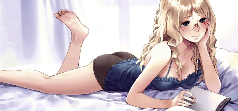 女孩,书,眼镜,动漫桌面壁纸
