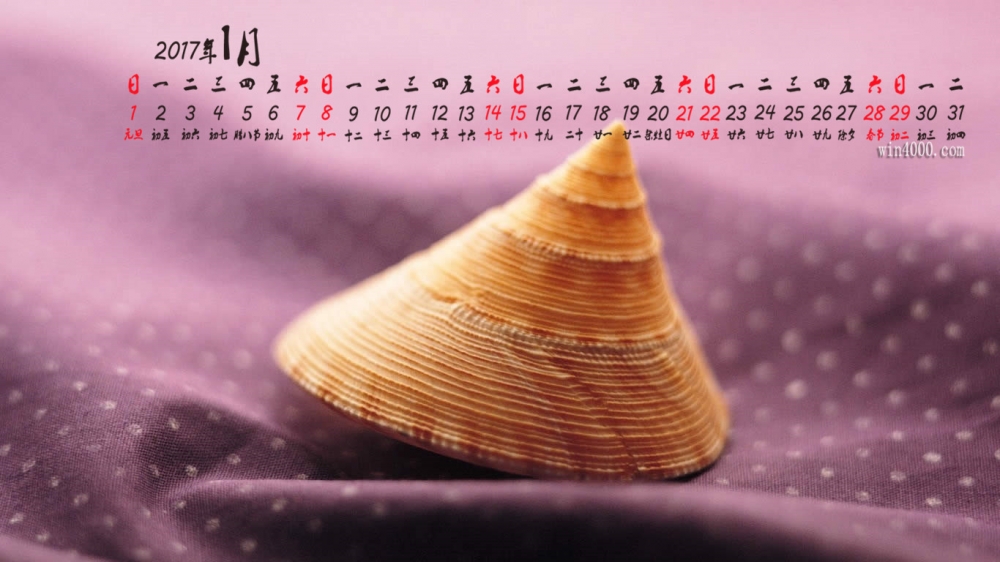 2017年1月唯美贝壳高清桌面电脑日历壁纸