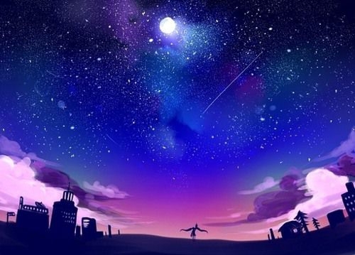 唯美意境夜空中动漫美女插图