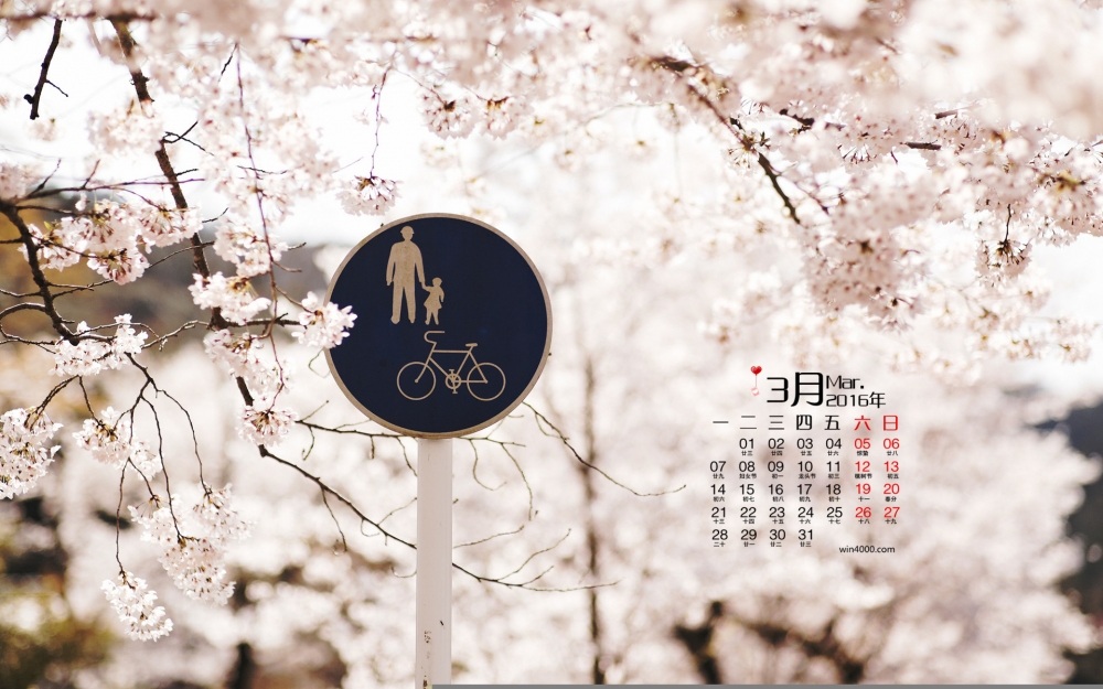 2016年3月日历唯美樱花摄影电脑桌面壁纸图片下载