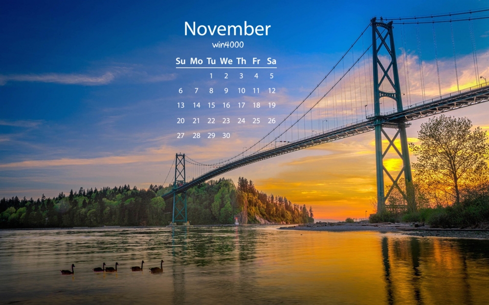 2016年11月日历夕阳风景桌面壁纸