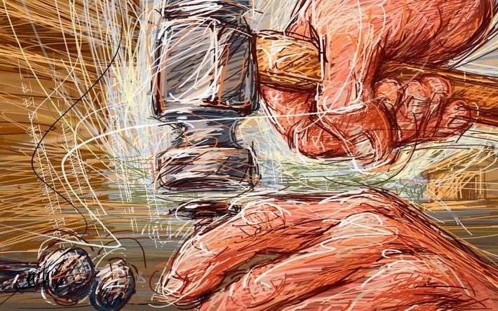 蜡笔手绘人物素描桌面壁纸