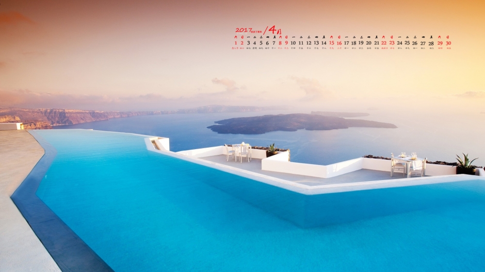 2017年4月圣托里尼风景日历壁纸
