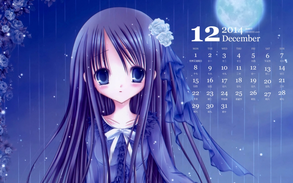 2014年12月日历可爱的经典动漫美女高清电脑桌面主题壁纸下载