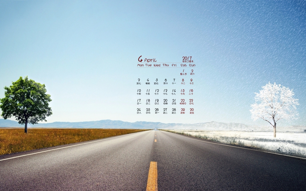 2017年4月阳光下的向日葵风景桌面日历壁纸