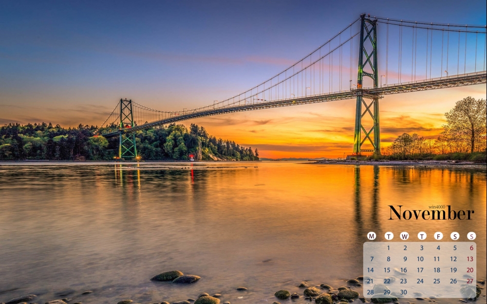 2016年11月日历夕阳风景桌面壁纸