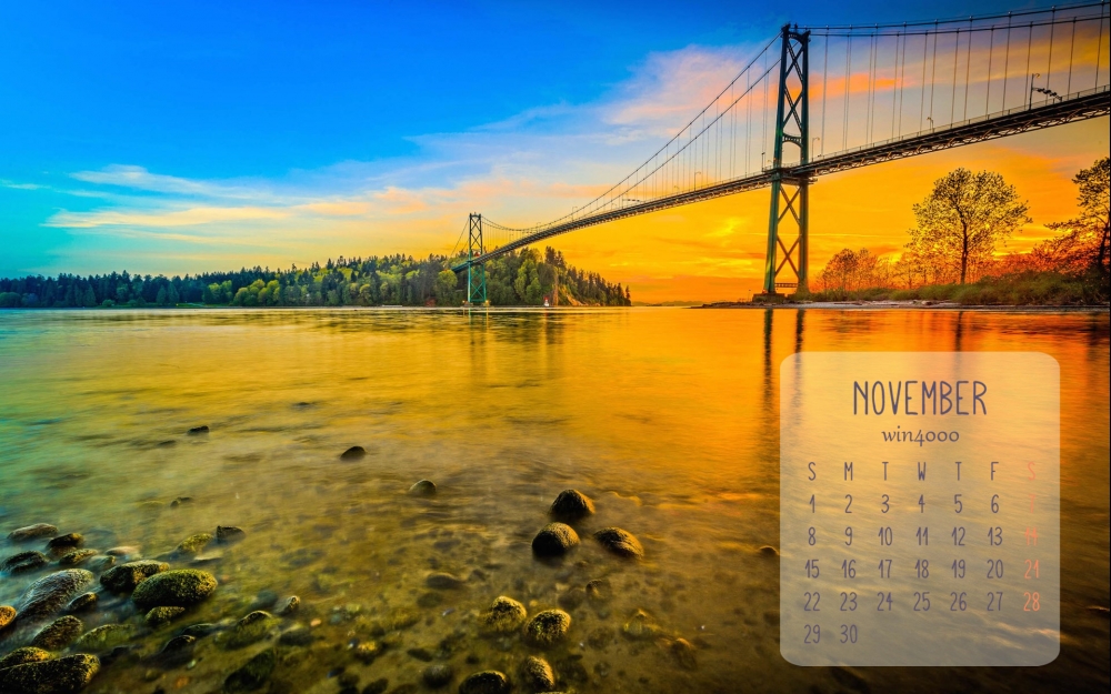 2016年11月日历夕阳风景桌面壁纸