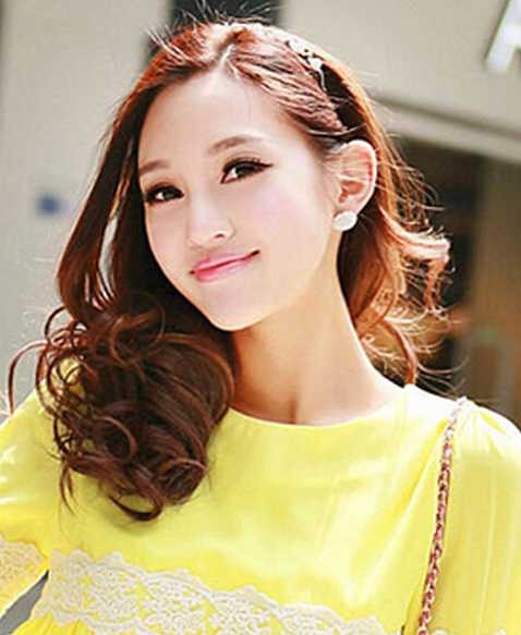 淑女中长发烫发发型图片