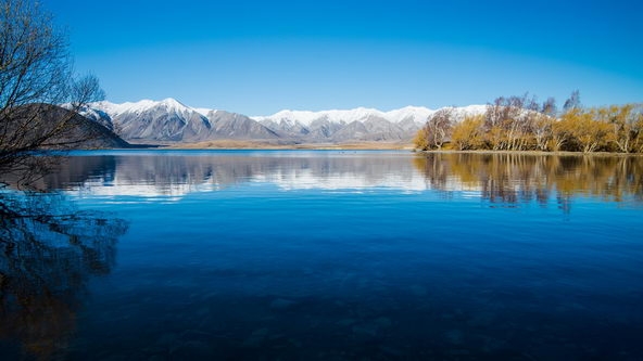 新西兰白鹭湖风景宽屏壁纸