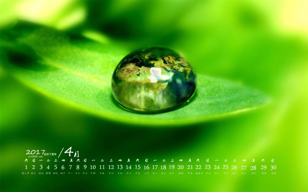 2017年4月绿色植物护眼桌面日历壁纸