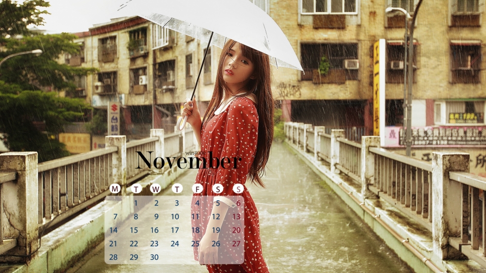 2016年11月日历大自然中的氧气美女高清电脑桌面壁纸