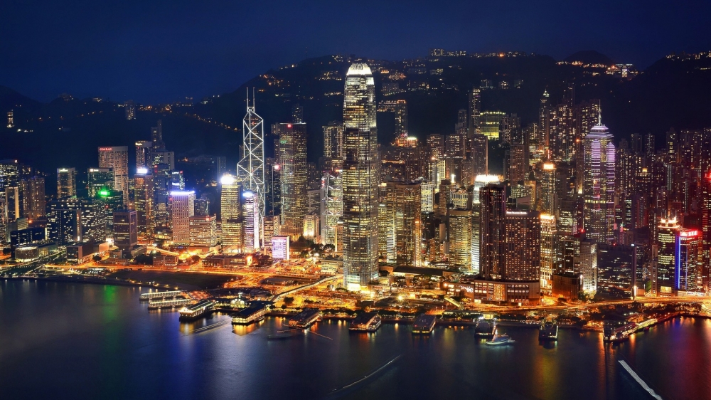 夜晚降临香港城市夜景风景壁纸