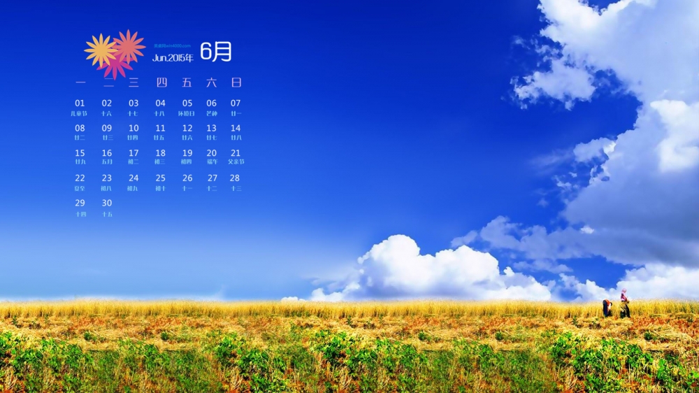 2015年6月日历精选高清草原绿色风景桌面壁纸下载