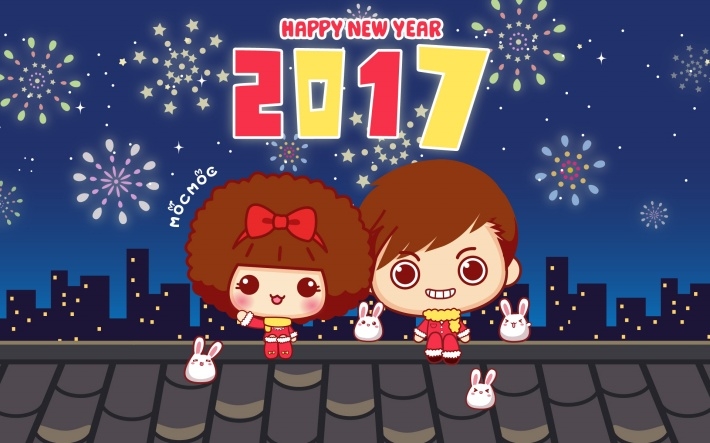 可爱卡通人物2017新年桌面壁纸下载