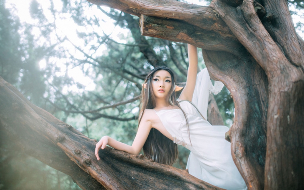 长发美女森林精灵唯美写真图片桌面壁纸