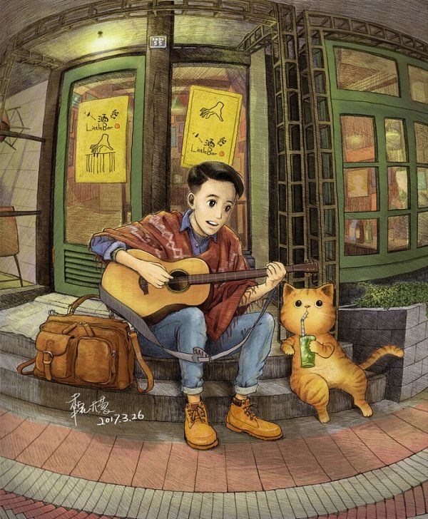 少年与猫的可爱个性图片