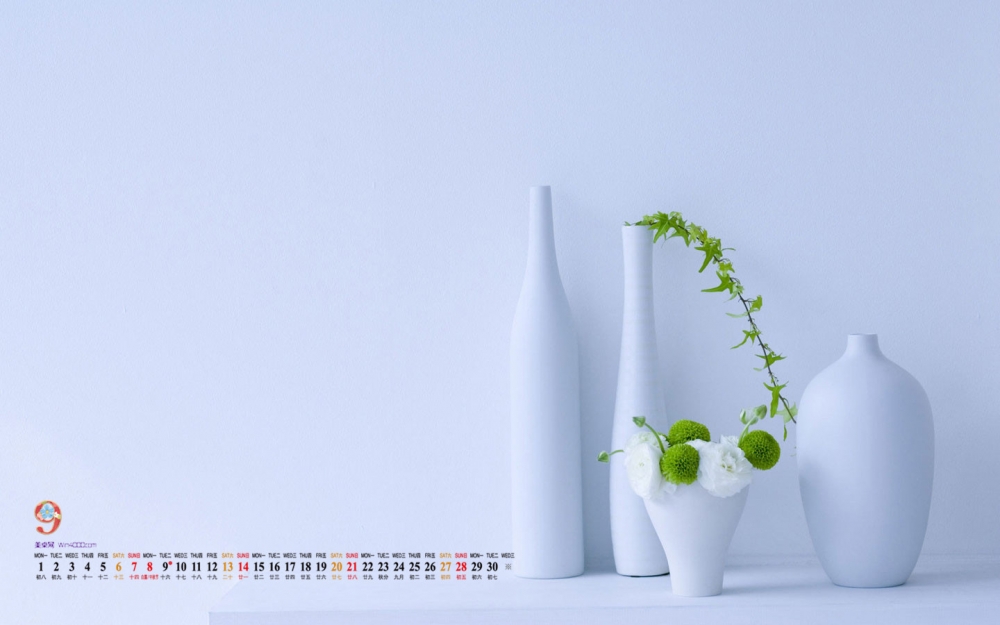 2014年9月日历壁纸清新素雅简约唯美盆栽高清