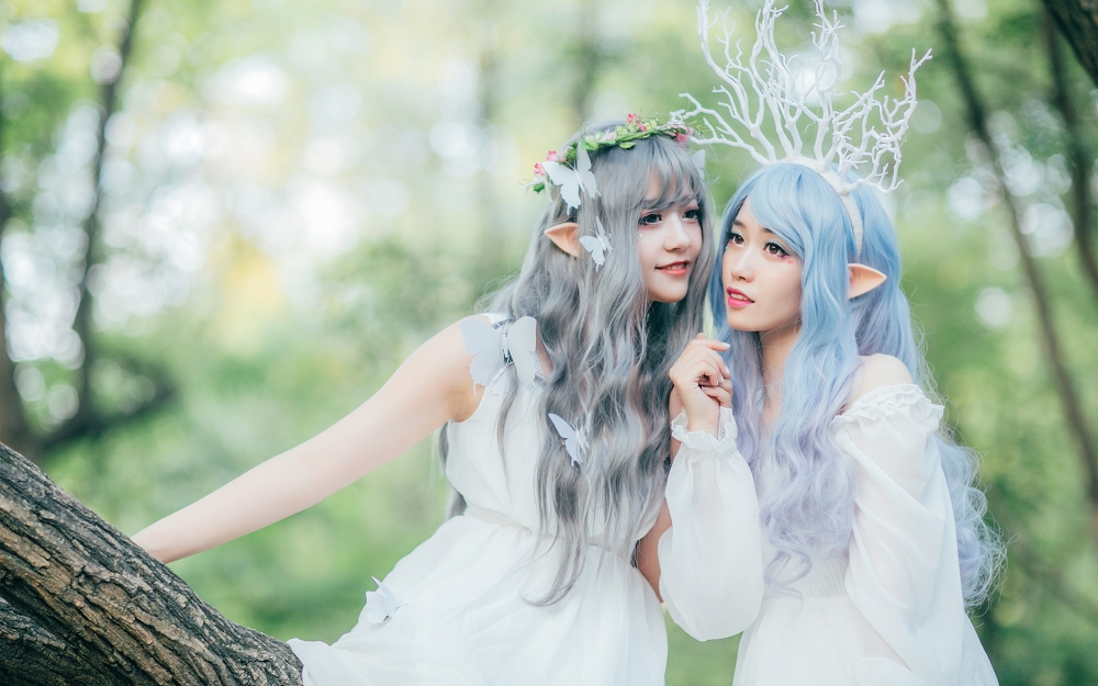 闺蜜美女森林里精灵梦幻唯美写真图片桌面壁纸