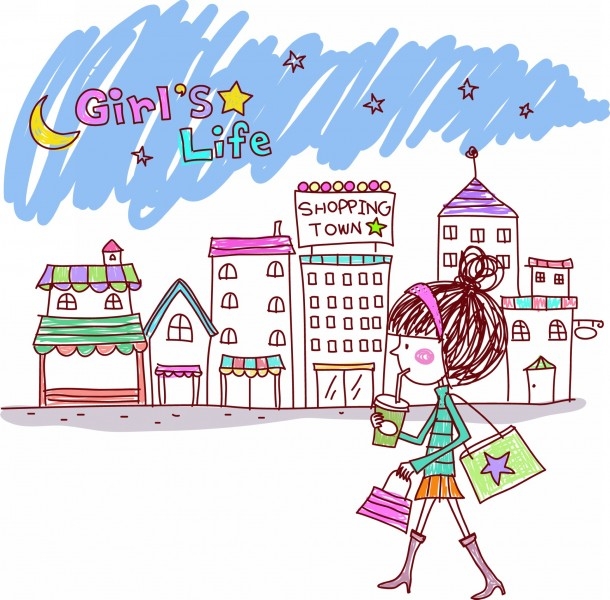 精美卡通女孩生活矢量大图