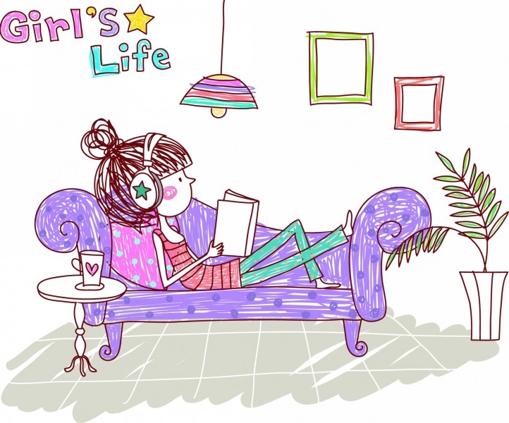 精美卡通女孩生活矢量大图