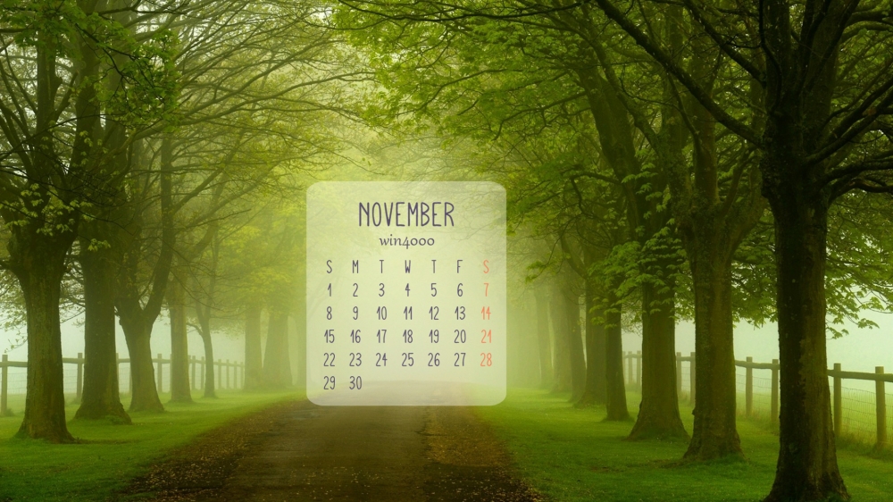 2016年11月日历绿色护眼高清幽静风景电脑桌面壁纸