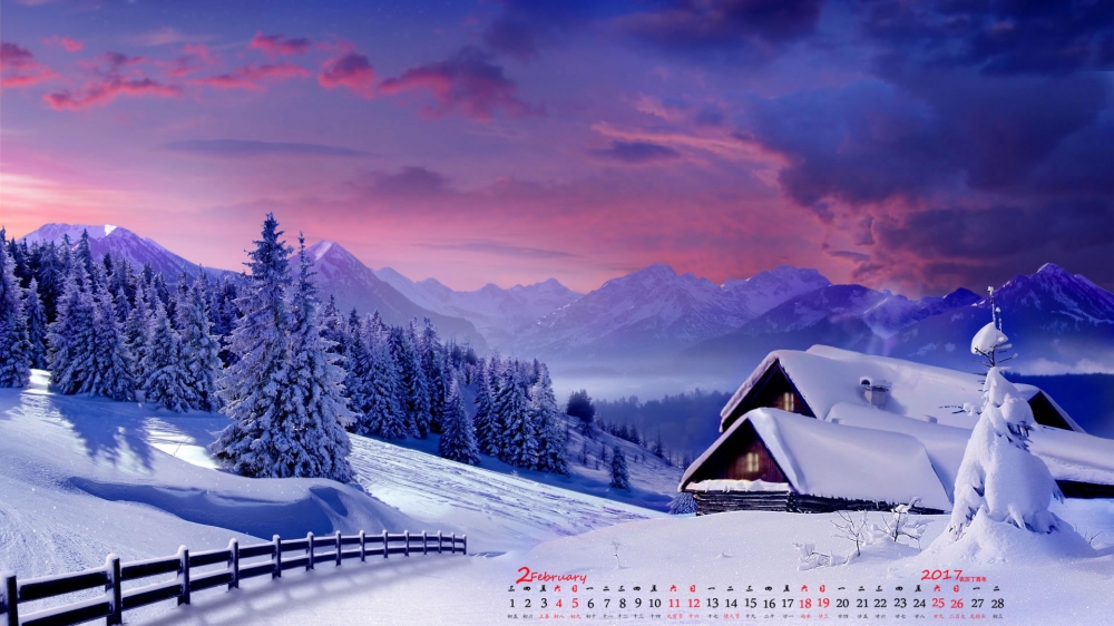 2017年2月冬日雪景日历壁纸