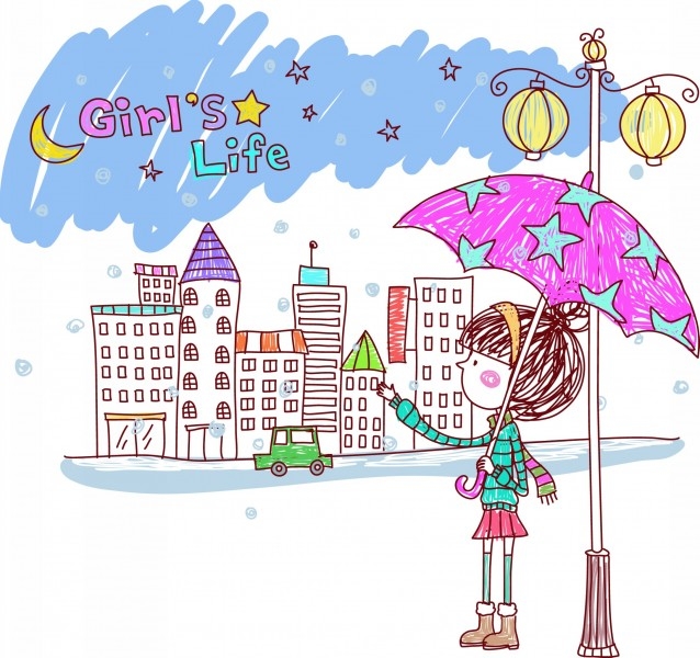 精美卡通女孩生活矢量大图