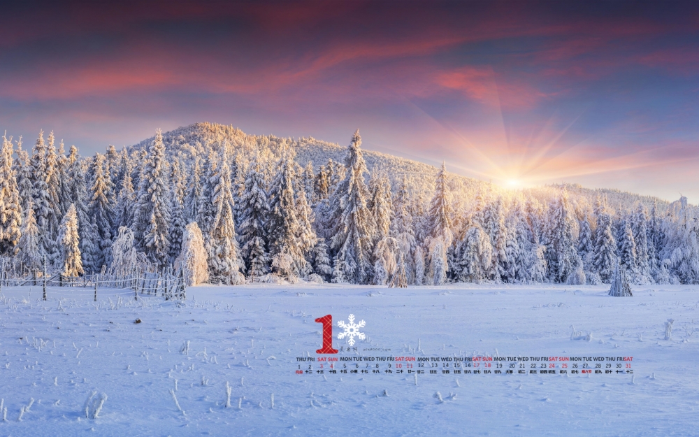 2015年1月日历壁纸冰天雪地唯美好看的雪中美景唯美大自然图集