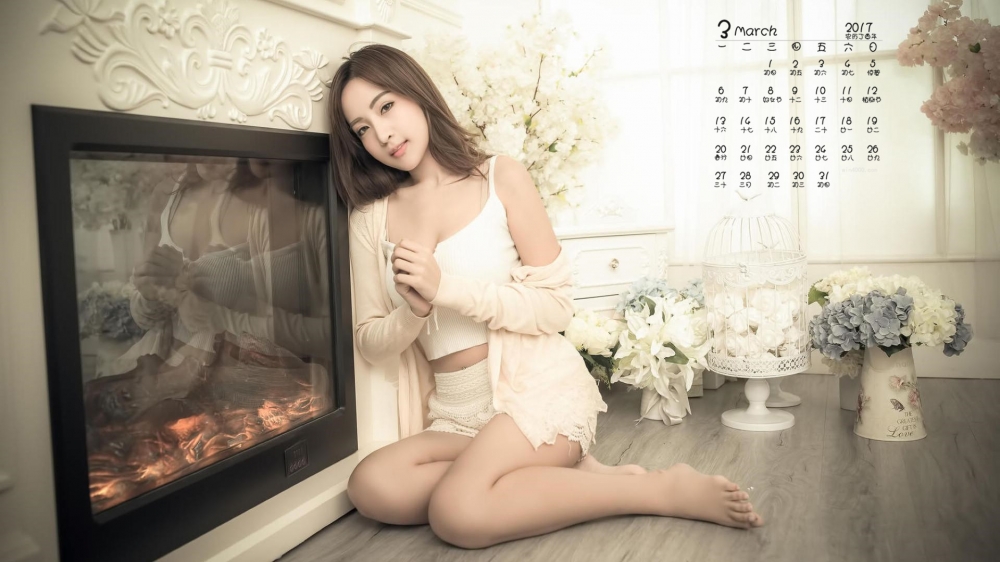 2017年3月性感诱惑美女高清桌面日历壁纸