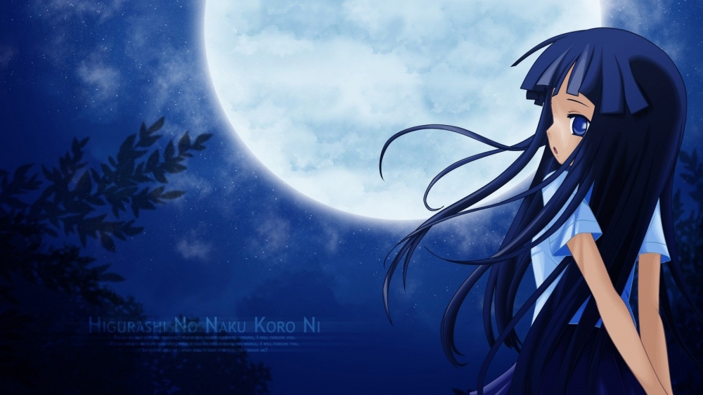 月夜下的少女动漫唯美壁纸