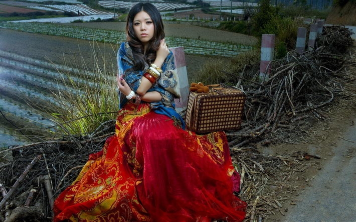 外景古典美女写真桌面壁纸