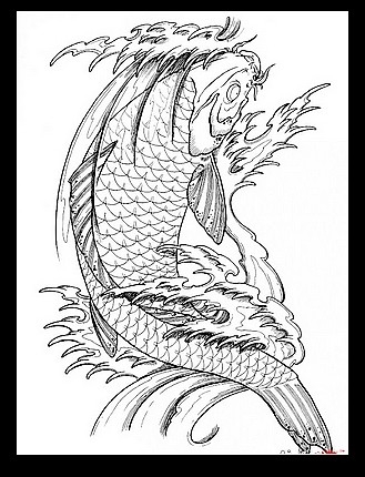 浪花鲤鱼割线纹身图片