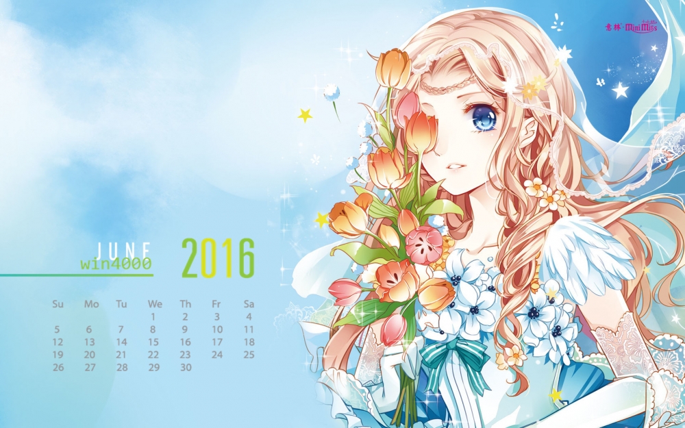 2016年6月日历意林小小姐漫画人物桌面壁纸下载【3】