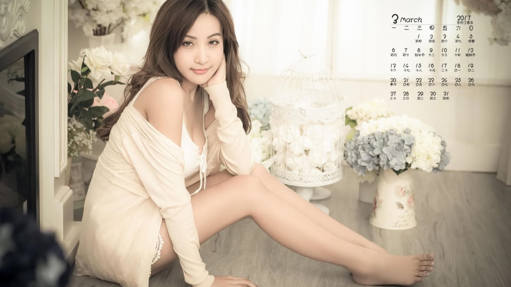 2017年3月性感诱惑美女高清桌面日历壁纸