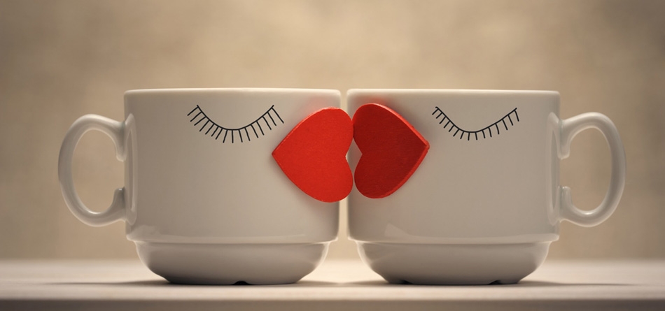 心情，二个，咖啡杯，接吻，可爱，害羞，桌面壁纸