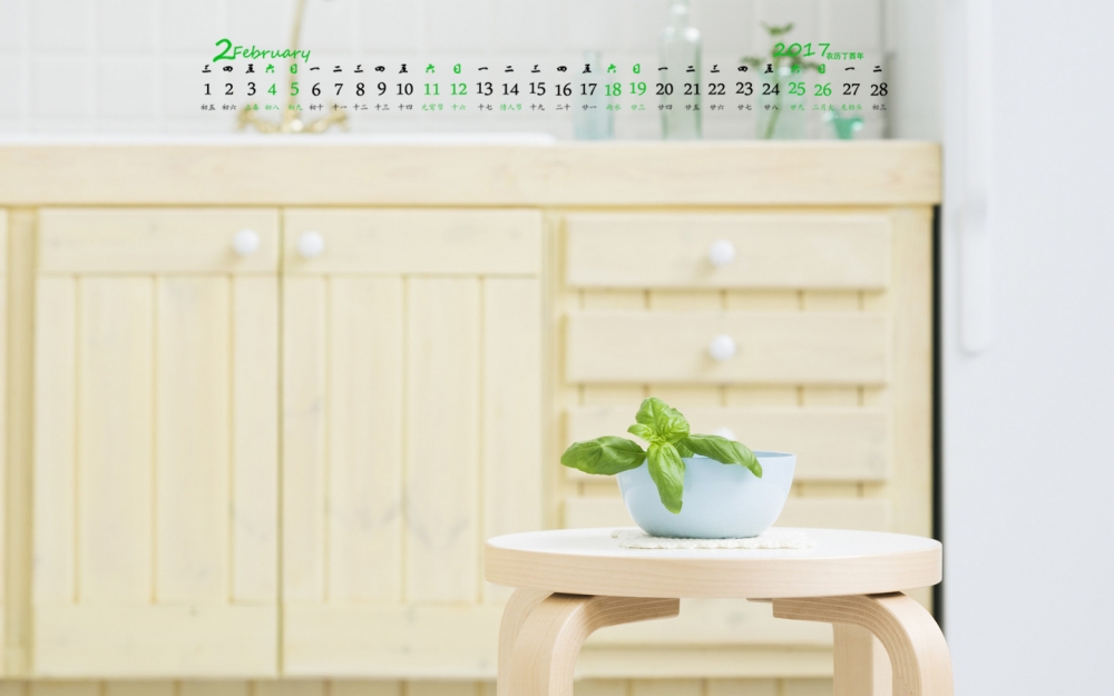 2017年2月室内绿色植物简约桌面日历壁纸  第二辑