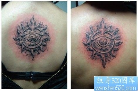 后背情侣烙印太阳纹身图片