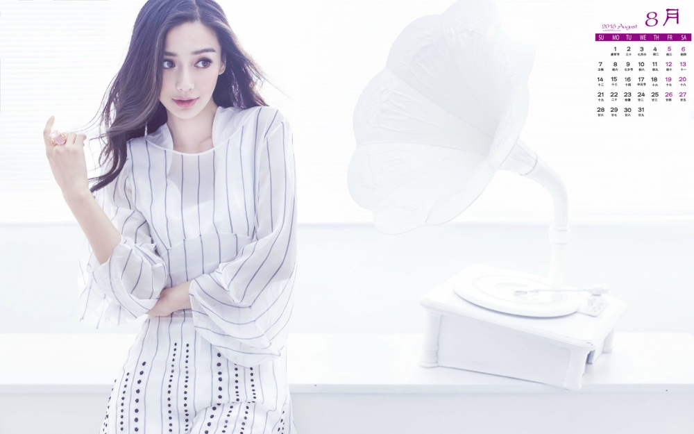 2016年8月日历Angelababy唯美写真桌面壁纸图片