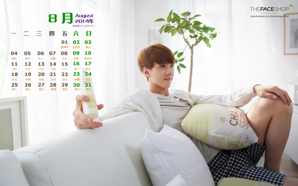 2014年8月日历exo吴世勋清新写真电脑桌面主题壁纸