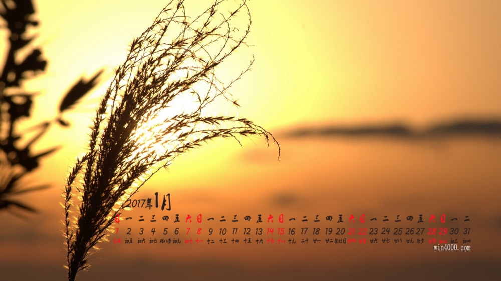2017年1月夕阳海滩河流美景高清桌面日历壁纸